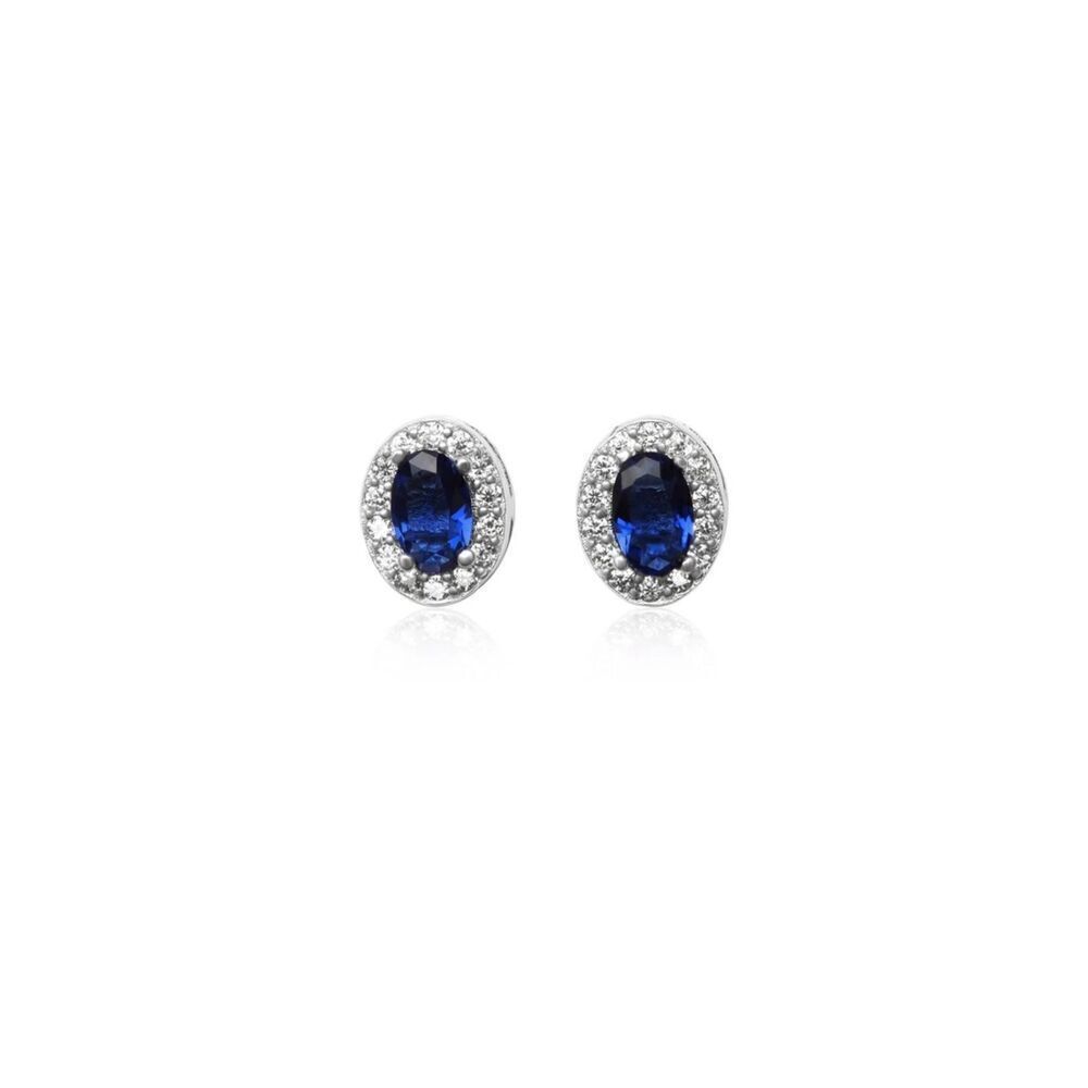 Gorgeous New 3 Ct. Lab Created Blue & White Sapphire Oval Halo Earrings~925 SS
